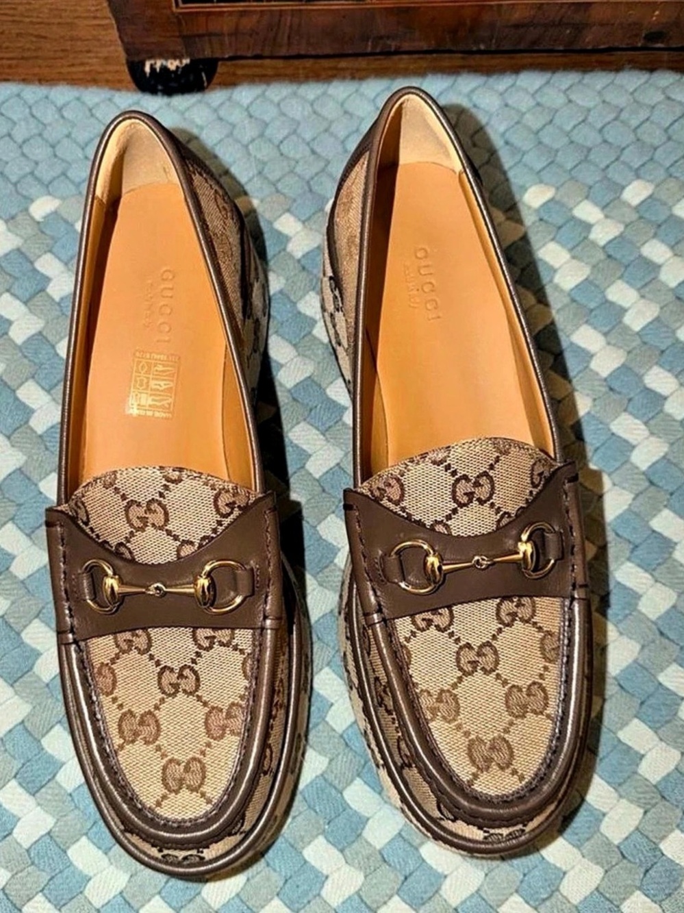 Gucci GG Canvas Platform Loafers Brown US 9